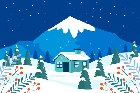 flat winter view season background illustration designのイラスト素材