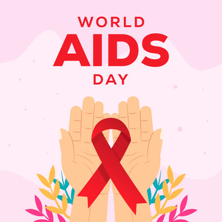 world aids day illustration with hands and ribbon in flat designのイラスト素材