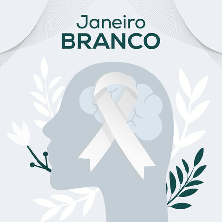 flat design janeiro branco illustration with ribbon and brainのイラスト素材