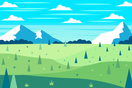 mountain landscape background illustration in flat design styleのイラスト素材