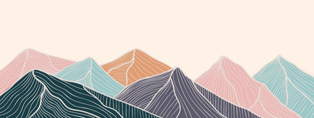 mountain landscape background with Japanese style, mountain line artのイラスト素材