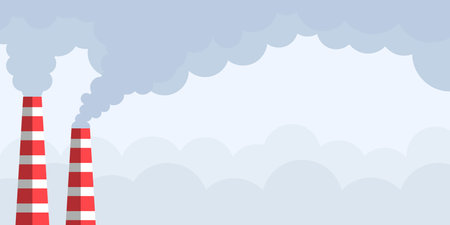 chimney emits air pollution illustration horizontal bannerのイラスト素材