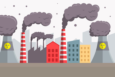 air pollution illustration in flat style design with chimneyのイラスト素材