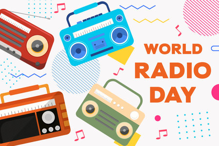 world radio day background illustration in flat designのイラスト素材