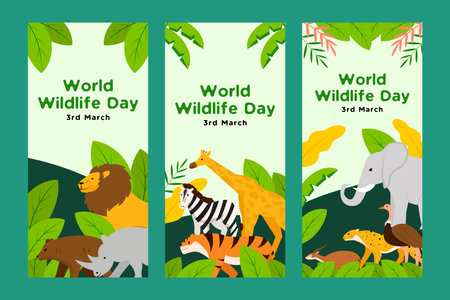 collection world wildlife day vertical banner illustrationのイラスト素材