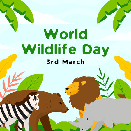 world wildlife day illustration in flat style designのイラスト素材