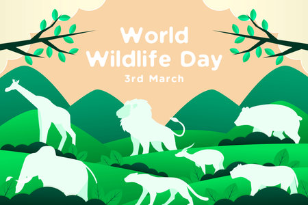 world wildlife day background illustration in paper art styleのイラスト素材