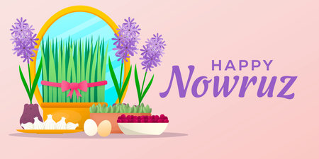 nowruz festival horizontal banner illustration designのイラスト素材