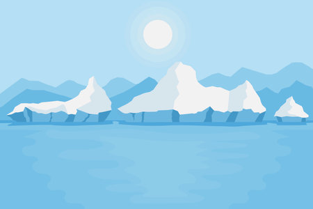 arctic ice landscape background illustration in flat style designのイラスト素材