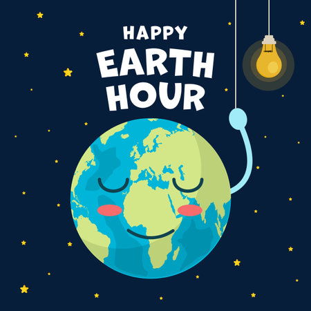 happy earth hour illustration in flat style designのイラスト素材