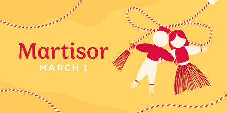 martisor tradition horizontal banner illustration in flat styleのイラスト素材