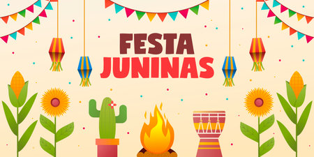 festa juninas horizontal banner illustration in gradient styleのイラスト素材