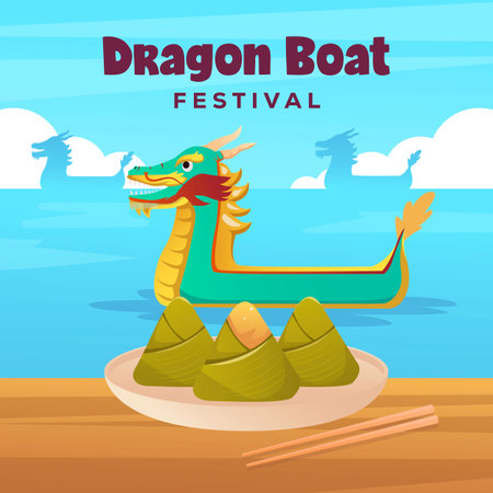 illustration to celebrate dragon boat festival in gradient styleのイラスト素材