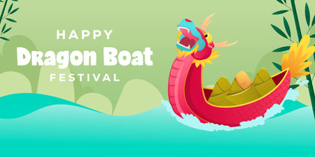happy dragon boat festival horizontal banner illustrationのイラスト素材