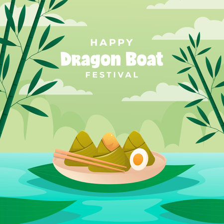 happy dragon boat festival illustration design in gradientのイラスト素材