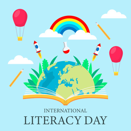 international literacy day illustration in flat designのイラスト素材