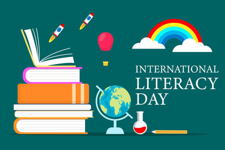 international literacy day background illustration in flat styleのイラスト素材