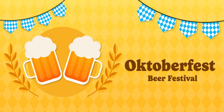 oktoberfest beer festival horizontal banner illustration in gradientのイラスト素材
