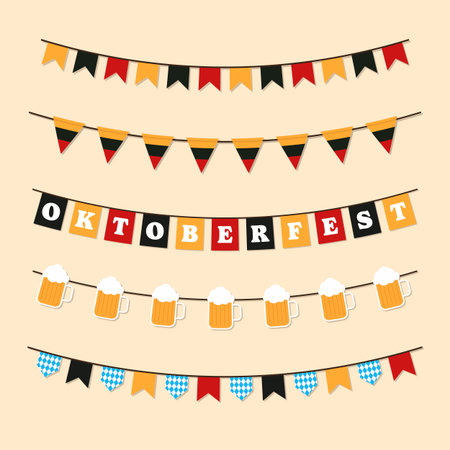 garland collection for oktoberfest beer festival in flat designのイラスト素材