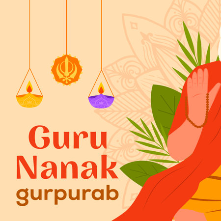 illustration guru nanak gurpurab in flat design styleのイラスト素材