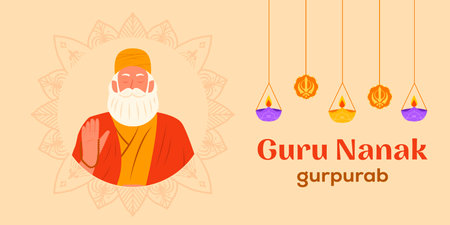 guru nanak gurpurab banner illustration in flat styleのイラスト素材