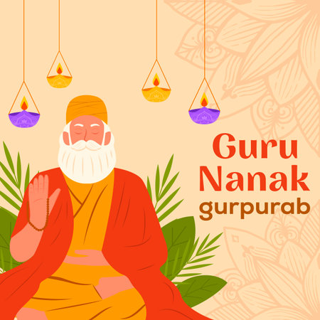 illustration for guru nanak gurpurab in flat styleのイラスト素材