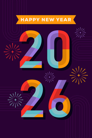 happy new year 2026 poster illustration in flat style design