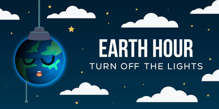 happy earth hour horizontal banner illustration in flat designのイラスト素材