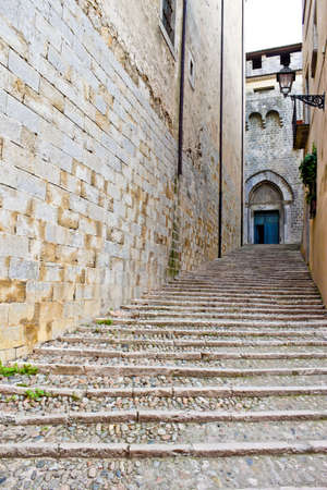 empty ancient street in Gironaの写真素材