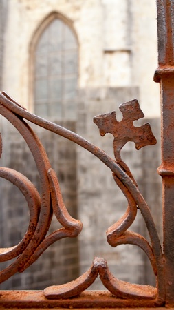fragment of decoration of an old rusty fenceの写真素材