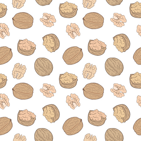 Shelled and whole walnuts. Vector seamless pattern, eps10.のイラスト素材