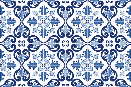 Traditional ornate portuguese tiles azulejos. Vintage pattern. Abstract background. Vector hand drawn illustration, eps10.のイラスト素材