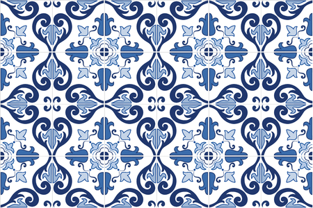 Traditional ornate portuguese tiles azulejos. Vintage pattern. Abstract background. Vector hand drawn illustration, eps10.