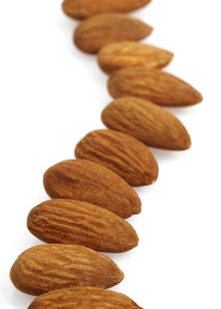 Dried Almonds, prunus dulcis against White Backgroundの写真素材