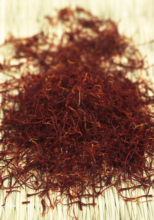 Saffron, crocus sativus, Spice derived from dried Saffron Crocus stigmasの写真素材