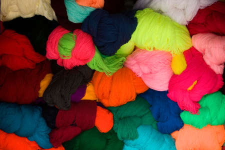 Llama Wool Balls, Paucartambo Village in Peruの写真素材