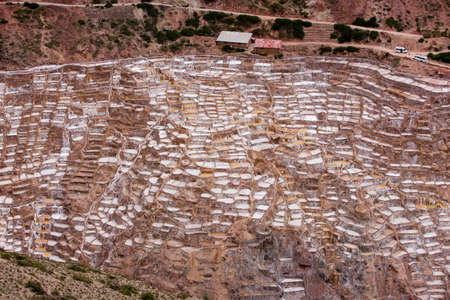 Maras Salt Mines in Salinas near Tarabamba in Peruの写真素材