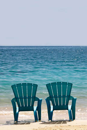 Blue Beach Chairs, Cat Island in Bahamasの写真素材