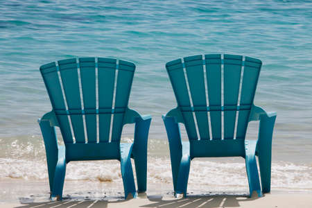 Blue Beach Chairs, Cat Island in Bahamasの写真素材