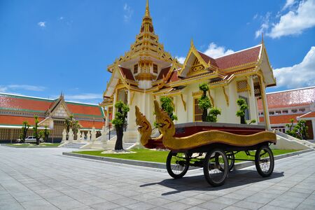 Bangkok, Thailand - July 8,2016: Thai cart with serpents for carry casket to crematory in Debsirin templeのeditorial素材