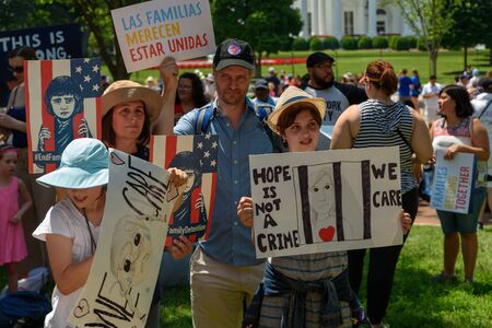 Saturday, June 30, 2018 - Washington, DC - Thousands of protesters gathered in Lafayette Square near The White House in Washington, DC for the Families Belong Together Rally to protest the Trump Administration's policies of separating the children of asylのeditorial素材