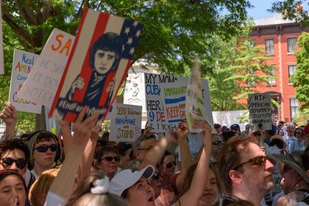 Saturday, June 30, 2018 - Washington, DC - Thousands of protesters gathered in Lafayette Square near The White House in Washington, DC for the Families Belong Together Rally to protest the Trump Administration's policies of separating the children of asylのeditorial素材