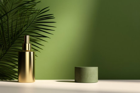 Minimalist cosmetic product display podium and palm leafの素材