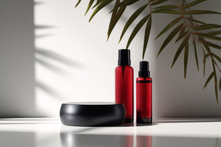 Cosmetic bottle containers on white counter top mockupの素材