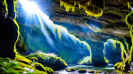 Colorful stalactites and stalagmites in the caveの素材
