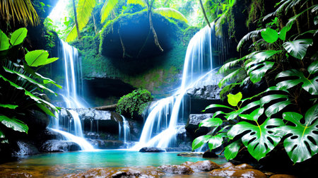 Waterfall in tropical rainforest. Beautiful waterfall in rainforest.の素材