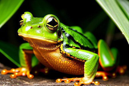 Green tree frog, Polypedates leucomystaxの素材