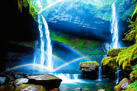 Rainbow and waterfall in the rainforest of Doi Inthanon National Park, Chiang Mai, Thailandの素材