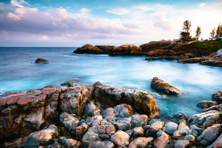 Beautiful seascape. Dramatic overcast sky. Crimea, Ukraine, Europe. Beauty world.の素材