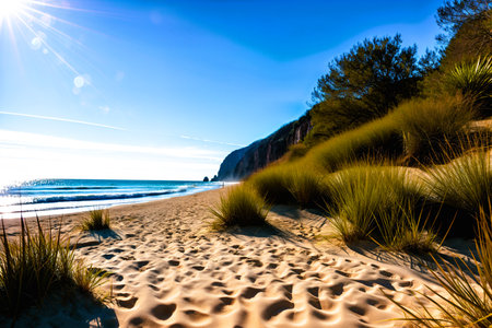 Dunes on the beach at sunset, New Zealand, South Islandの素材